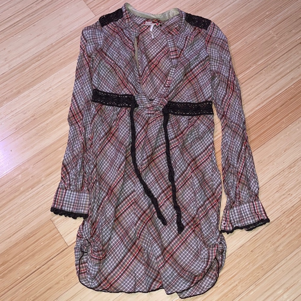 Vintage Free People tunic/mini dress country plaid